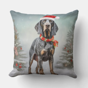 Bluetick Coonhound Dog in Snow Christmas  Cushion