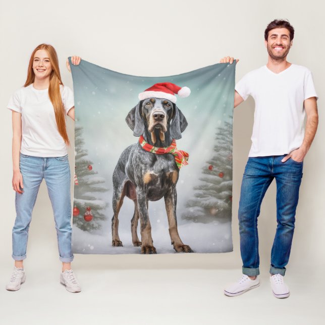 Bluetick Coonhound Dog in Snow Christmas  Fleece Blanket (In Situ)