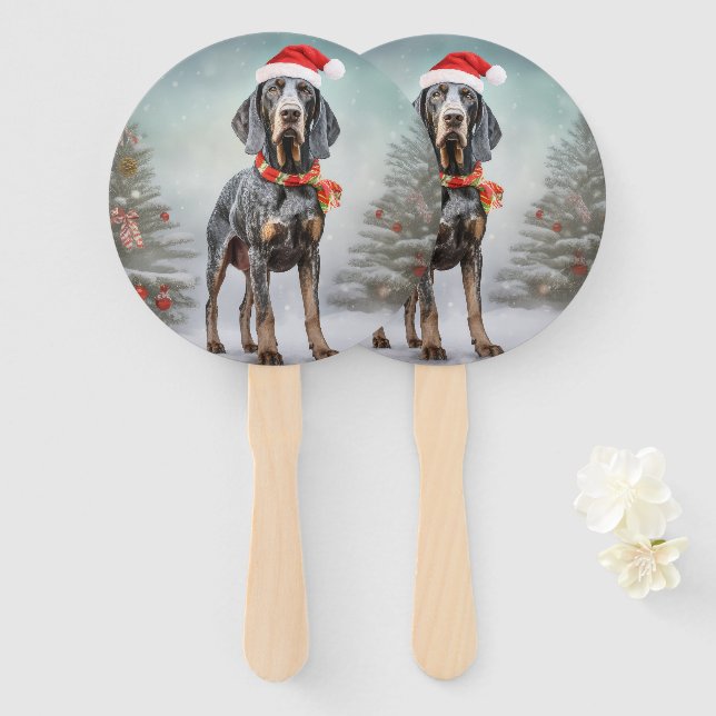 Bluetick Coonhound Dog in Snow Christmas  Hand Fan (Front and Back)