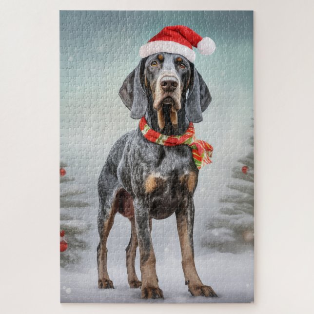 Bluetick Coonhound Dog in Snow Christmas  Jigsaw Puzzle (Vertical)
