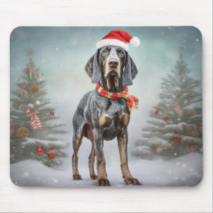 Bluetick Coonhound Dog in Snow Christmas  Mouse Pad