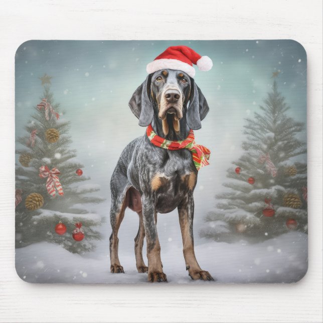 Bluetick Coonhound Dog in Snow Christmas  Mouse Pad (Front)