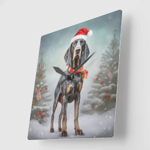 Bluetick Coonhound Dog in Snow Christmas  Square Wall Clock