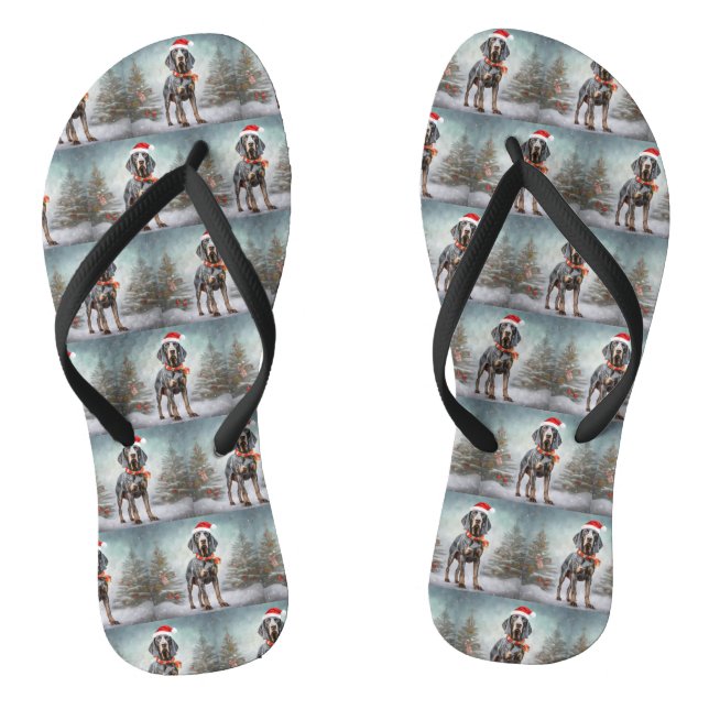 Bluetick Coonhound Dog in Snow Christmas  Thongs (Footbed)