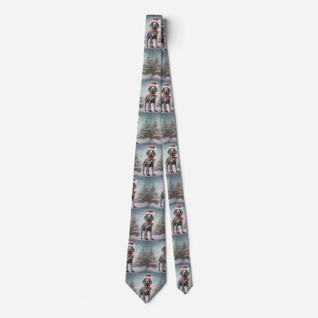 Bluetick Coonhound Dog in Snow Christmas  Tie (Front)