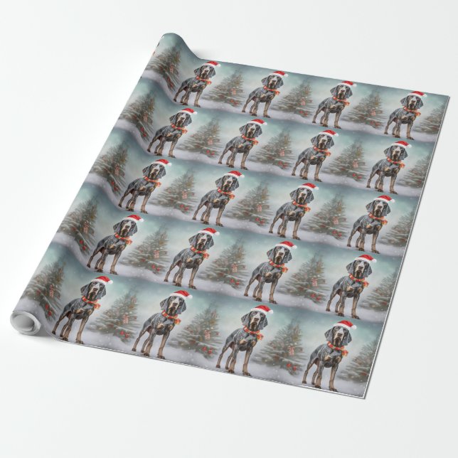 Bluetick Coonhound Dog in Snow Christmas  Wrapping Paper (Unrolled)