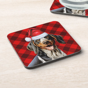 Bluetick Coonhound Dog Red Buffalo Holiday Plaid Coaster