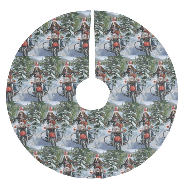 Bluetick Coonhound Dog Riding Motorcycle Christmas Brushed Polyester Tree Skirt (Front)