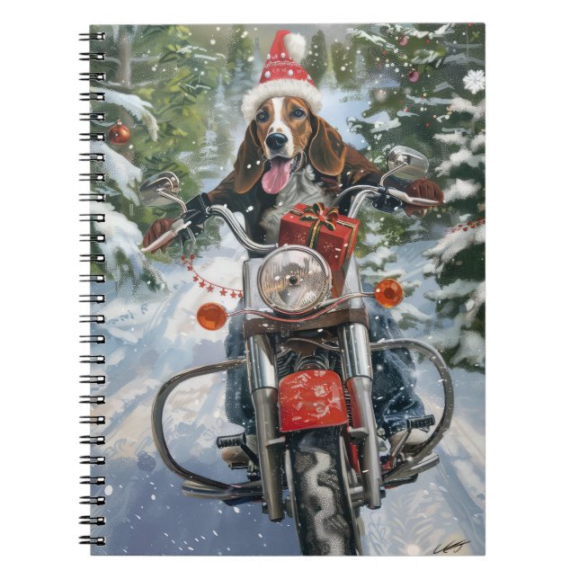 Bluetick Coonhound Dog Riding Motorcycle Christmas Notebook (Front)