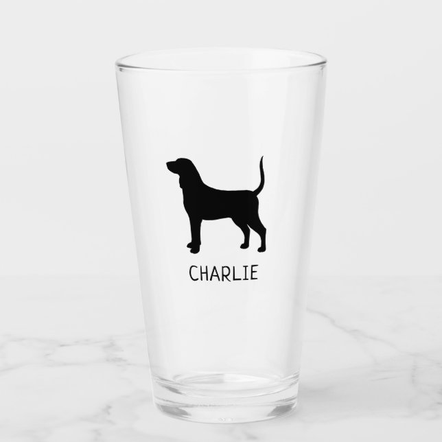 Bluetick Coonhound Dog Silhouette Personalised Glass (Front)