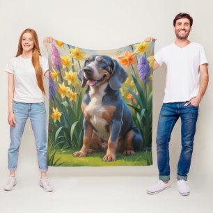Bluetick Coonhound Dog Spring Flowers Painting Fleece Blanket