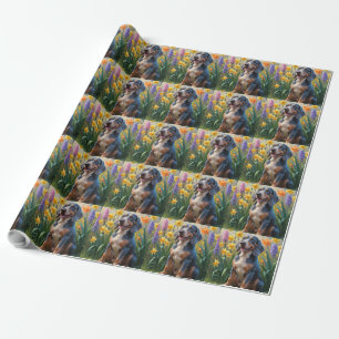 Bluetick Coonhound Dog Spring Flowers Painting Wrapping Paper