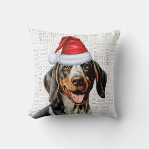 Bluetick Coonhound Dog Watercolor Christmas Cushion