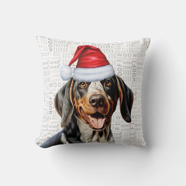 Bluetick Coonhound Dog Watercolor Christmas Cushion (Front)