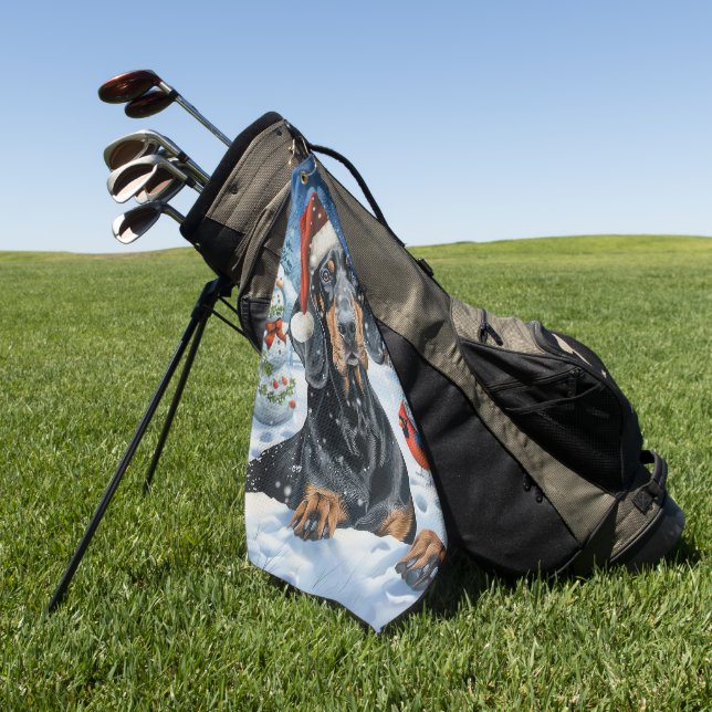 Bluetick Coonhound Dog Winter Wonderland Christmas Golf Towel (Green)