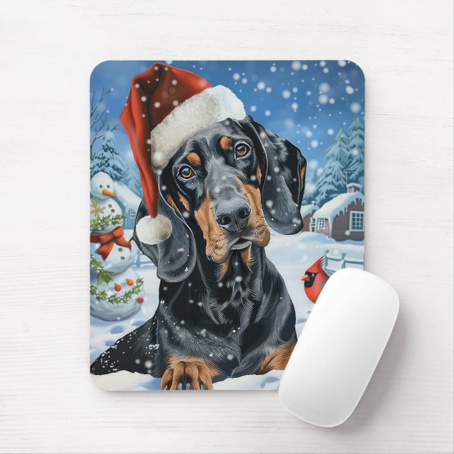 Bluetick Coonhound Dog Winter Wonderland Christmas Mouse Pad (With Mouse)
