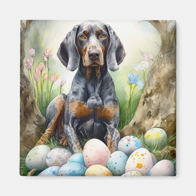 Bluetick Coonhound Dog with Easter Eggs Holiday  Magnet (Front)