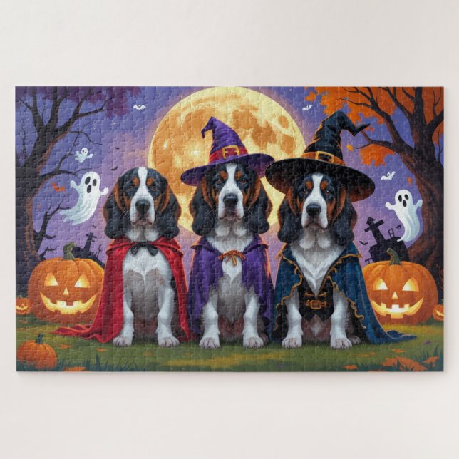 Bluetick Coonhound Dogs Pumpkin Halloween Funny Jigsaw Puzzle (Horizontal)