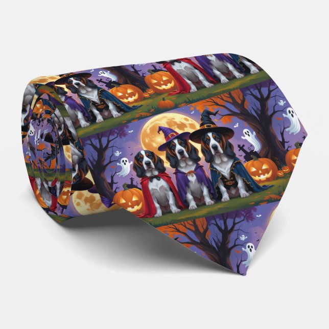 Bluetick Coonhound Dogs Pumpkin Halloween Funny Tie (Rolled)