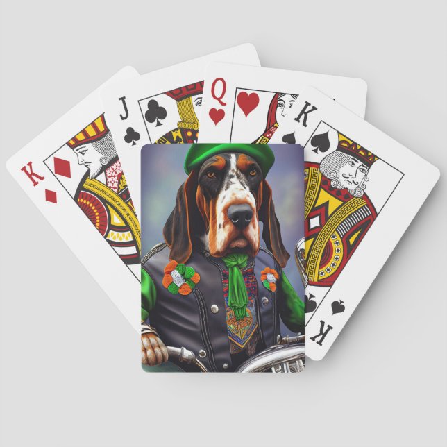 Bluetick Coonhound Driving Bike St. Patrick's Day Playing Cards (Back)