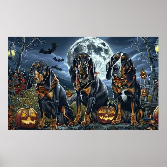 Bluetick Coonhound Halloween Spooky Poster (Front)