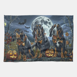 Bluetick Coonhound Halloween Spooky Tea Towel