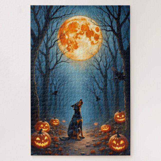 Bluetick Coonhound Haunted Forest Halloween Art Jigsaw Puzzle (Vertical)