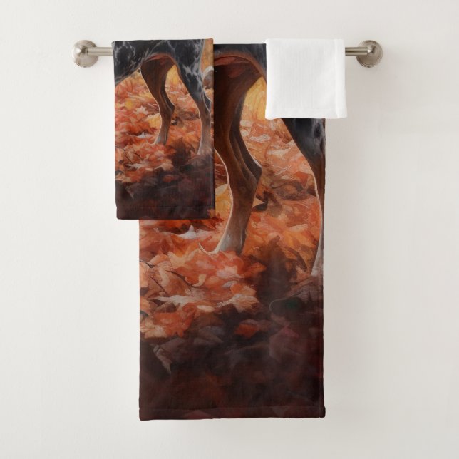 Bluetick Coonhound in Autumn Leaves Fall Inspire Bath Towel Set (Insitu)