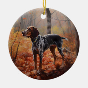 Bluetick Coonhound in Autumn Leaves Fall Inspire Ceramic Ornament