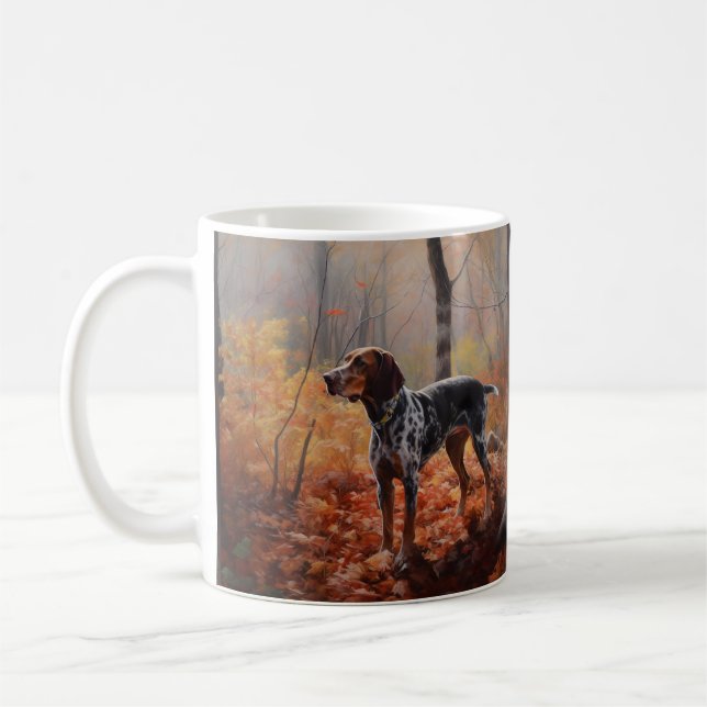 Bluetick Coonhound in Autumn Leaves Fall Inspire Coffee Mug (Left)