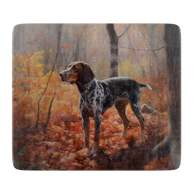 Bluetick Coonhound in Autumn Leaves Fall Inspire Cutting Board (Front)