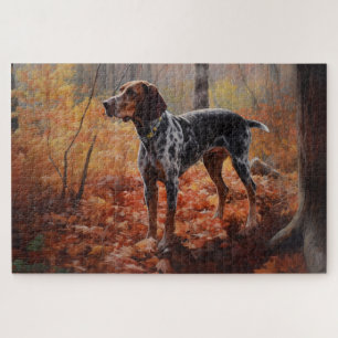 Bluetick Coonhound in Autumn Leaves Fall Inspire Jigsaw Puzzle