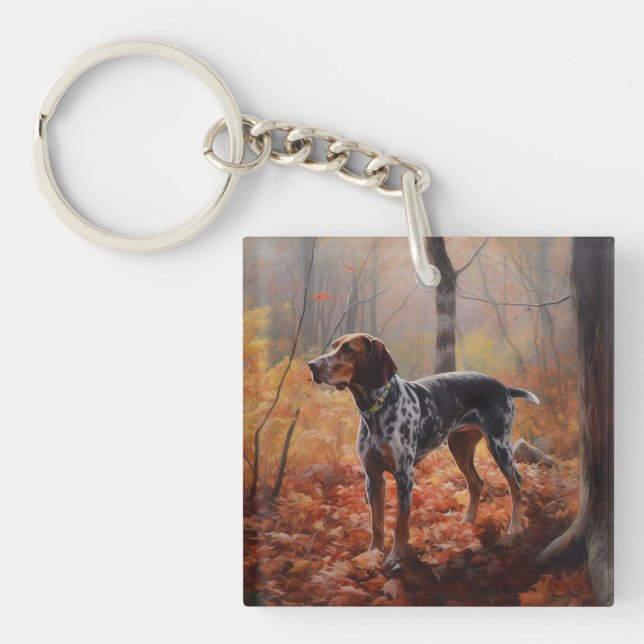Bluetick Coonhound in Autumn Leaves Fall Inspire Key Ring (Front)