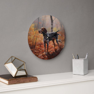 Bluetick Coonhound in Autumn Leaves Fall Inspire Large Clock