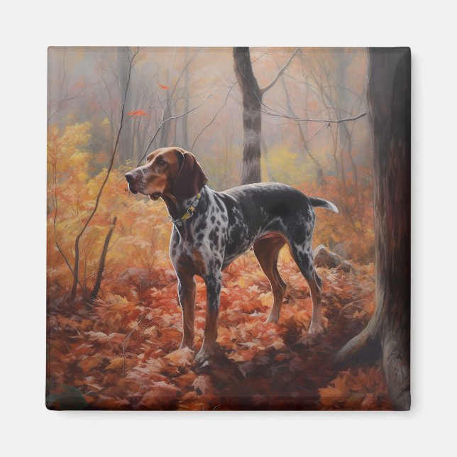 Bluetick Coonhound in Autumn Leaves Fall Inspire Magnet (Front)