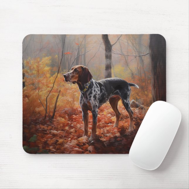Bluetick Coonhound in Autumn Leaves Fall Inspire Mouse Pad (With Mouse)