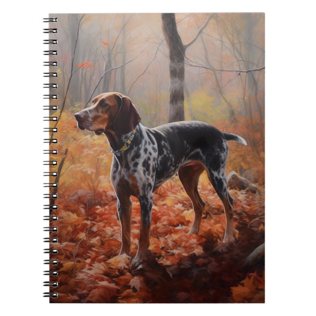 Bluetick Coonhound in Autumn Leaves Fall Inspire Notebook (Front)