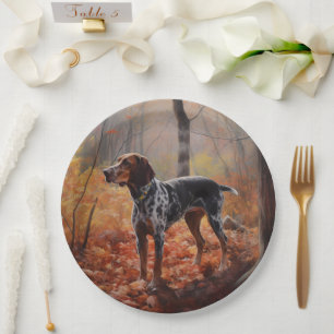 Bluetick Coonhound in Autumn Leaves Fall Inspire Paper Plate