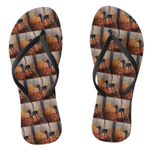 Bluetick Coonhound in Autumn Leaves Fall Inspire Thongs