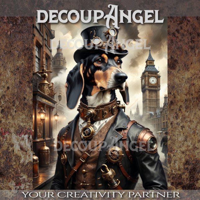 Bluetick Coonhound in Steampunk -Decoupage- Tissue Paper (Creator Uploaded)