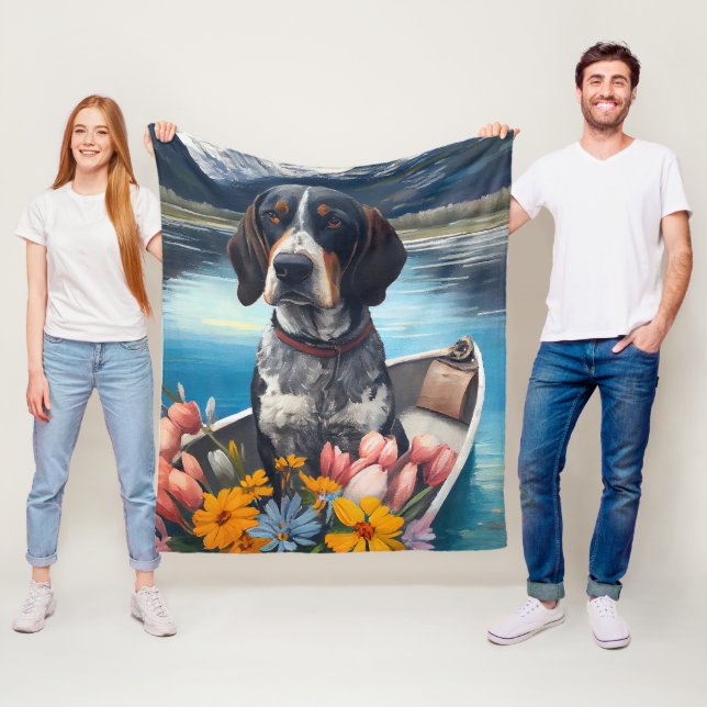 Bluetick Coonhound on a Paddle: A Scenic Adventure Fleece Blanket (In Situ)