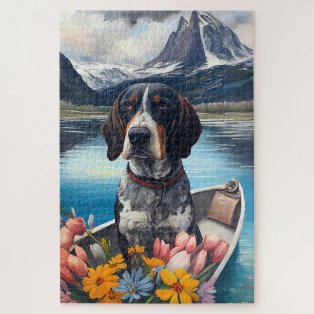 Bluetick Coonhound on a Paddle: A Scenic Adventure Jigsaw Puzzle (Vertical)