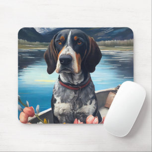 Bluetick Coonhound on a Paddle: A Scenic Adventure Mouse Pad