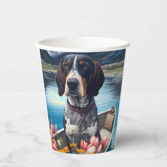 Bluetick Coonhound on a Paddle: A Scenic Adventure Paper Cups (Front)
