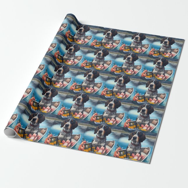 Bluetick Coonhound on a Paddle: A Scenic Adventure Wrapping Paper (Unrolled)