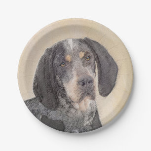 Bluetick Coonhound Painting - Cute Original Dog Ar Paper Plate