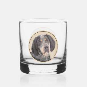 Bluetick Coonhound Painting - Cute Original Dog Ar Whiskey Glass