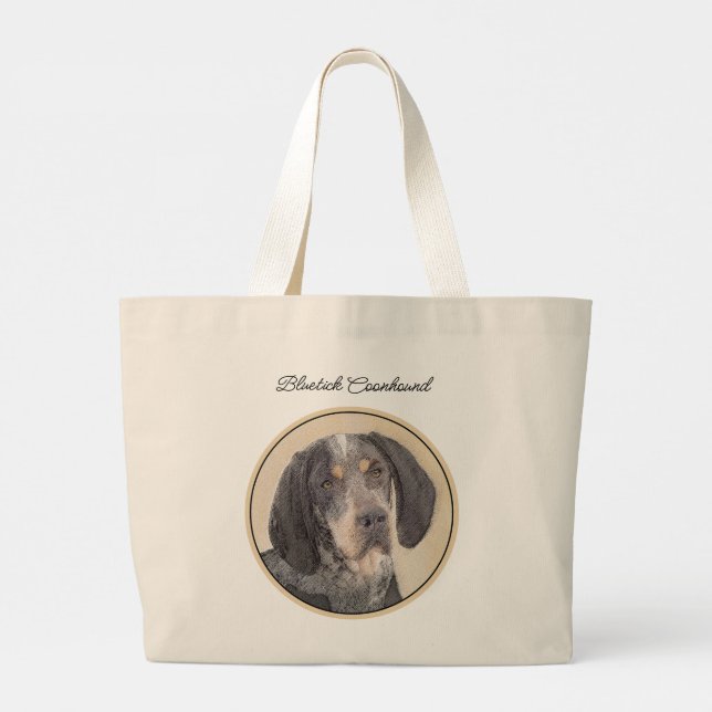 Bluetick Coonhound Painting with Markings Dog Art Large Tote Bag (Back)