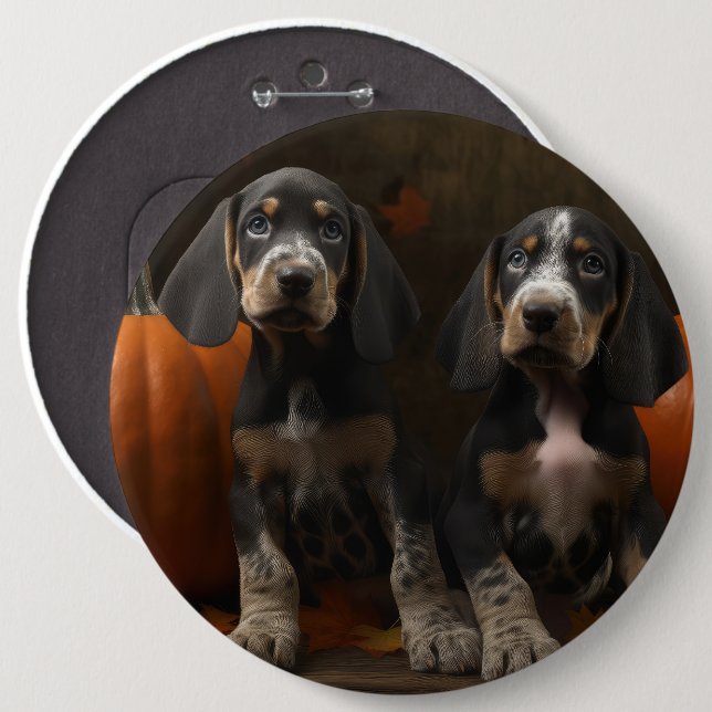 Bluetick Coonhound Puppy Autumn Delight Pumpkin  6 Cm Round Badge (Front & Back)