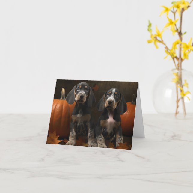 Bluetick Coonhound Puppy Autumn Delight Pumpkin  Card (Yellow Flower)